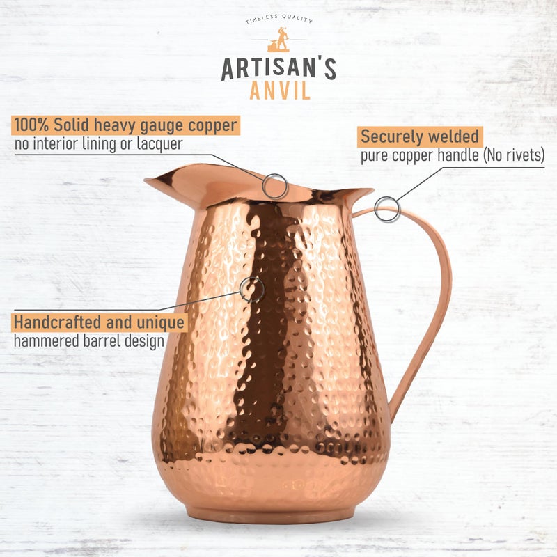 Artisan's Anvil إبريق نحاسي مطروق من الحرفيين مع مقبض، 100% نحاس، متين، مصنوع يدويًا، 70 أونصة سائلة، الأفضل للماء، الأيورفيدا، موسكو ميلز، الكوكتيلات - Image 2